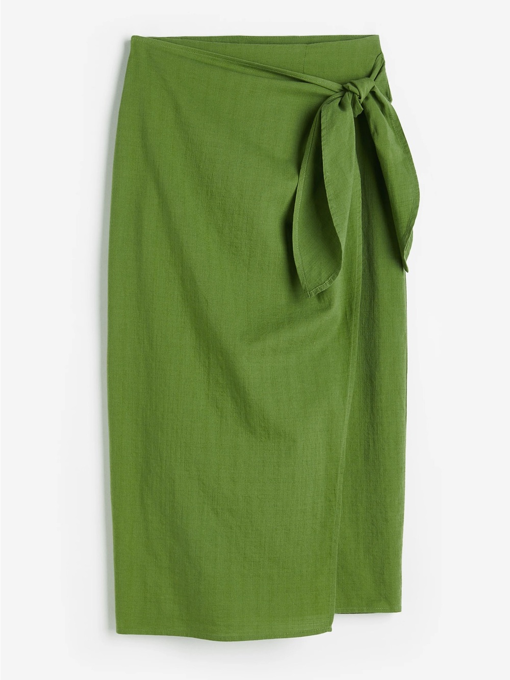 H&M Womenās 100% Cotton Wrap Tie Midi Skirt in Green Size Small